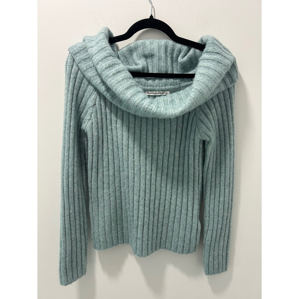 Abercrombie & Fitch Light Blue Ribbed Cowl Neck Off Shoulder Sweater Womens L